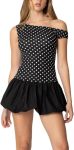 Women Strapless Mini Dress Tube Top Bubble Skirt Off Shoulder Corset Top Balloon Short Dress Club Party