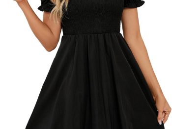 Women's Summer Bubble Dresses 2026 Trendy Casual Short Sleeves Square Neck Cute Aline Tiered Sundresses with Pockets