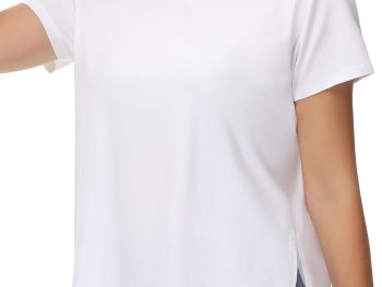 Women's Workout T-Shirts Loose Fit Short Sleeve Cotton Running Basic Tee Tops with Split Hem