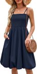 Womens Summer Smocked Sun Dress with Pockets 2026 Trendy Spaghetti Strap Boho Beach Casual Midi Bubble Dresses