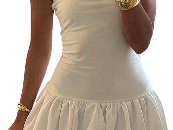 Women Strapless Mini Dress Tube Top Bubble Skirt Off Shoulder Corset Top Balloon Short Dress Club Party