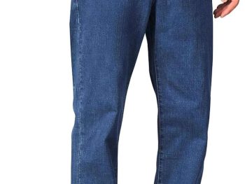 men Elastic Waist Jeans Relaxed Fit with Zipper and Button