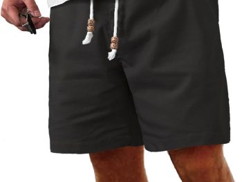 Men's Linen Shorts Casual Elastic Waist Drawstring Summer Beach Vacation Yoga Golf Shorts with Pockets
