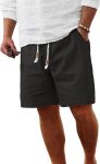 Men's Linen Shorts Casual Elastic Waist Drawstring Summer Beach Vacation Yoga Golf Shorts with Pockets