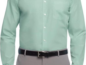 Men's Dress Shirt – Stretch & Stain-Resistant, Long Sleeve Solid Color, Business-Casual Button-Down