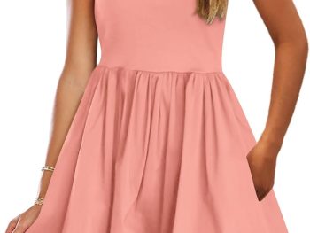 Summer Dresses for Women 2026 Casual Sleeveless Tank Mini Short Dress Crew Neck Bubble Sundress with Pockets