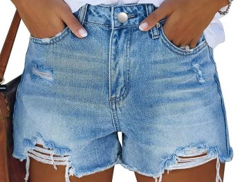 Womens Jean Shorts Stretchy High Waisted Ripped Denim Distressed Trendy Shorts with Pockets