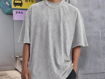 Men's Loose-Fitting Retro Acid Wash Plus Size T-Shirt, Pure Cotton Solid Color Plus Size T-Shirt