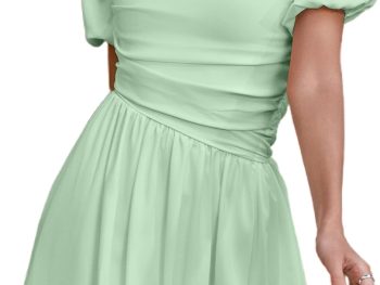 Women's Square Neck Short Puff Sleeve Bubble Dress Smocked Ruched Dresses Casual Wear