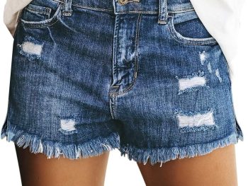 Women's Casual Mid Rise Denim Shorts Stretch Ripped Raw Hem Jean Shorts