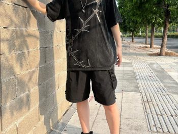Printed T-Shirt, Retro Loose Plus Size T-Shirt, Street Casual Acid Wash Men's Top