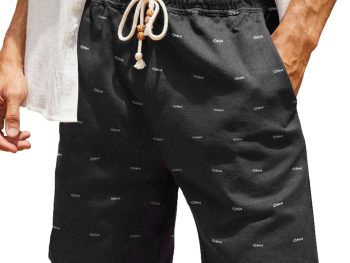 Men's Linen Shorts Casual Elastic Waist Drawstring Summer Beach Shorts