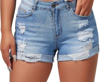 Women's Summer Mid Rise Ripped Denim Shorts Stretchy Butt Lifting Jean Shorts