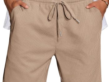 Mens Casual Waffle Shorts Elastic Waist Summer Beach Shorts 7" Workout Sweat Shorts